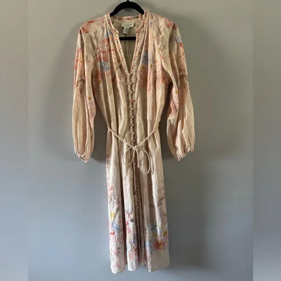 Calypso St. Barth Pale Blush Floral Embroidered Midi Dress M - Picture 3 of 12